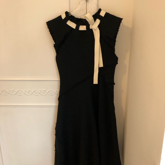 Proenza Schouler Black Sheath Midi Dress with Mock Neck